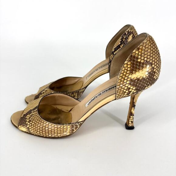Manolo Blahnik Snakeskin Peep Toe D'Orsay Pumps Size 38 - Picture 4 of 10